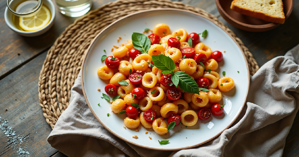 A Beautifully Plated Roasted Tomato and pasta