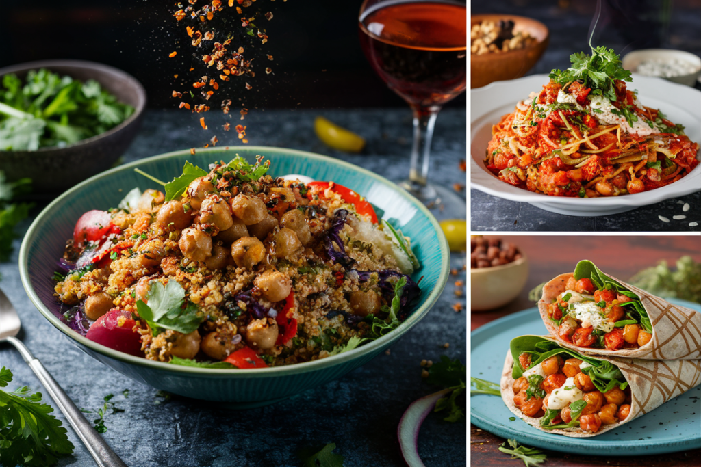 Versatile Marry Me Chickpeas in Mediterranean bowl, pasta, and sandwich wrap