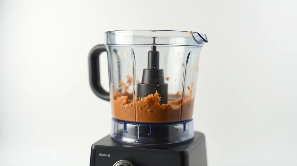 Step-by-step black bean hummus preparation in food processor