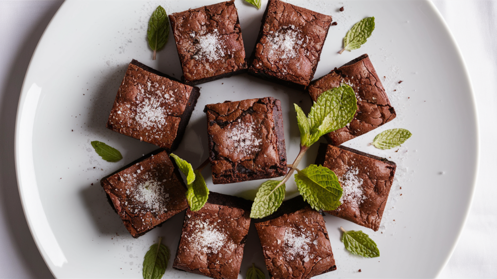 Lemon brownies garnished with lemon zest, candied lemon slices, and fresh mint.